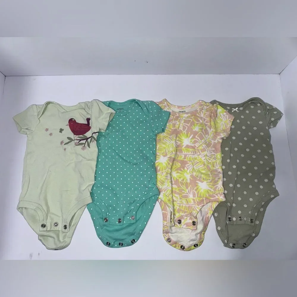 Carter's size 3 months Green Yellow Baby Bodysuits onesies 4 piece bundle
